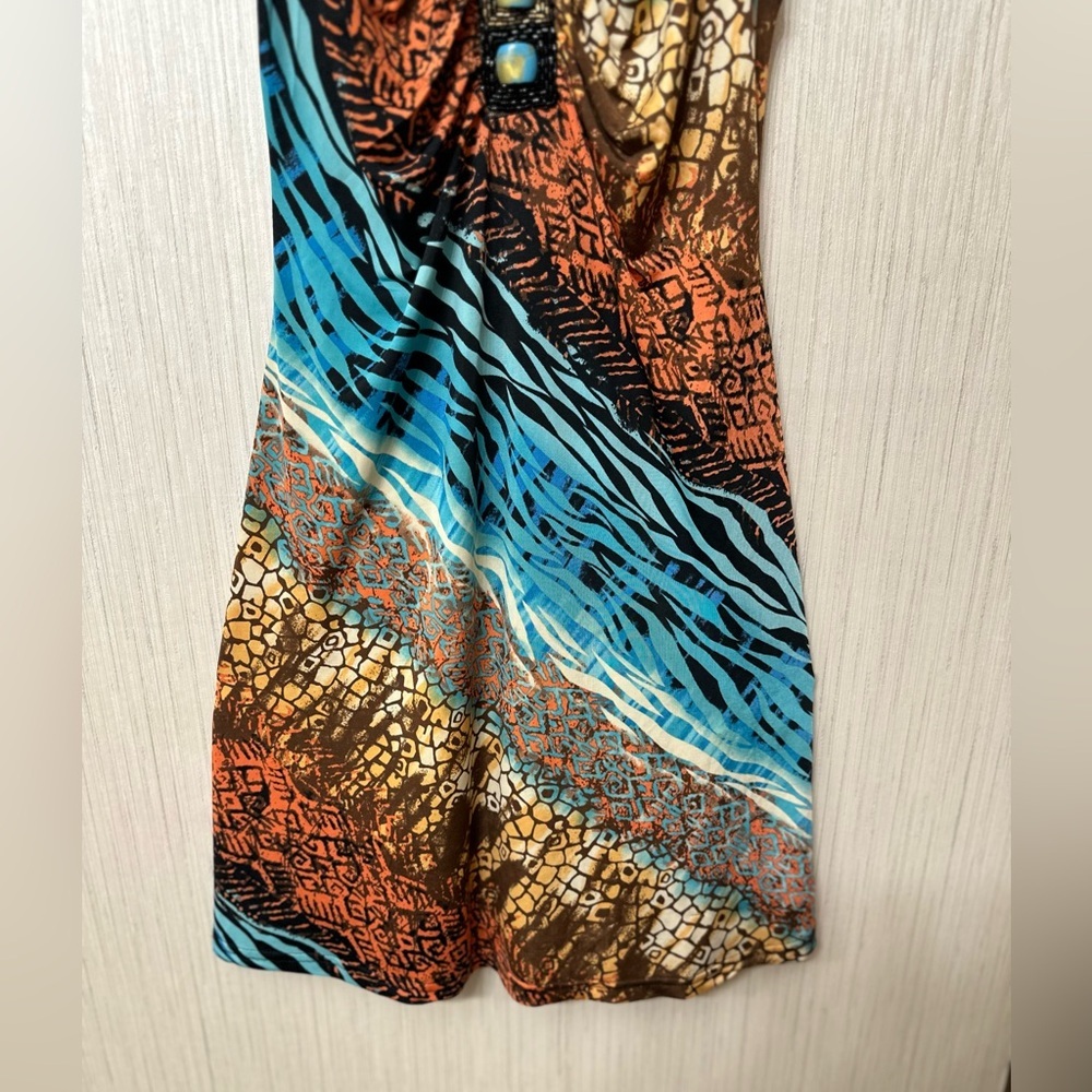 VENUS Y2K Colorful Animal Print With Iridescent Stones Vneck Front Size S - Picture 8 of 8